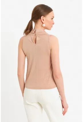 Kadın Bej Sırt Pencereli Desenli Bluz LPP1021