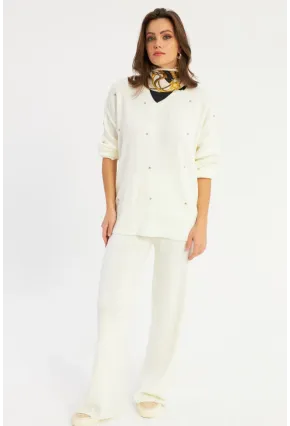 Kadın Bej Taşlı Alt Üst Takım MYİL10