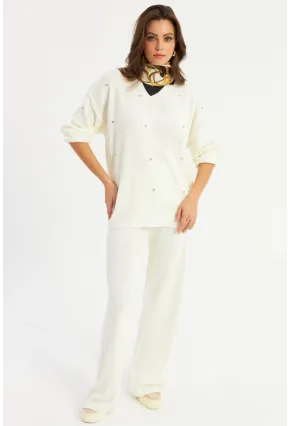 Kadın Bej Taşlı Alt Üst Takım MYİL10