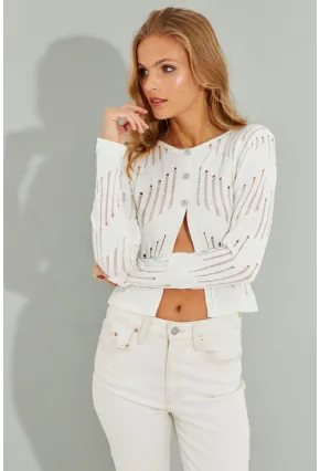 Kadın Beyaz Ajurlu Kısa Hırka SF2511