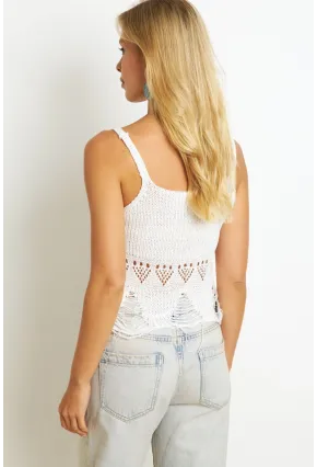 Kadın Beyaz Ajurlu Triko Bluz KAZ08