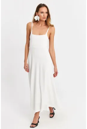 Kadın Beyaz Askılı Bürümcük Midi Elbise EY3057