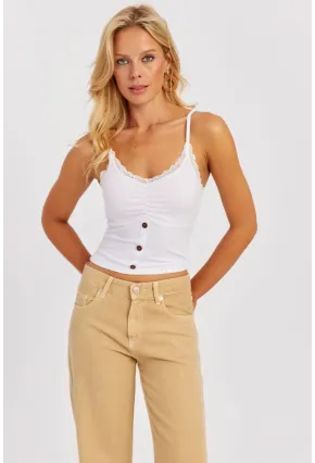 Kadın Beyaz Askılı Dantelli Bluz MK03-90