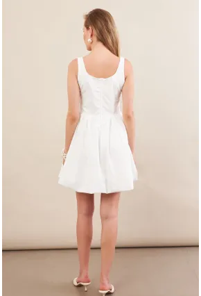 Kadın Beyaz Askılı Mini Balon Elbise ERL105