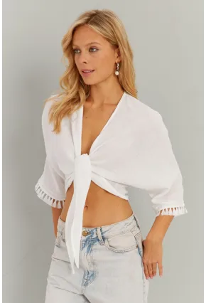 Kadın Beyaz Bağlamalı Bluz KS034