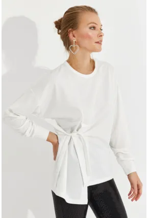 Kadın Beyaz Bağlamalı Sweatshirt Yİ2493