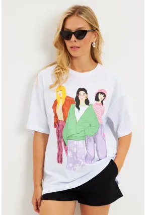 Kadın Beyaz Baskılı T-Shirt DY1329