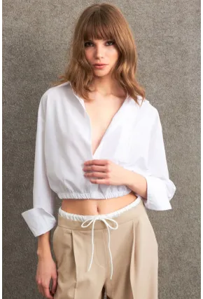 Kadın Beyaz Beli Lastikli Gömlek ELT3835