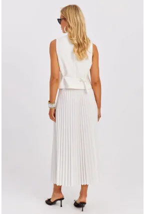Kadın Beyaz Beli Lastikli Pilise Etek OW145