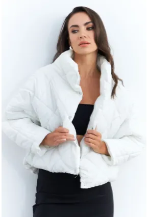 Kadın Beyaz Beli Lastikli Yarasa Kol Şişme Mont MX11