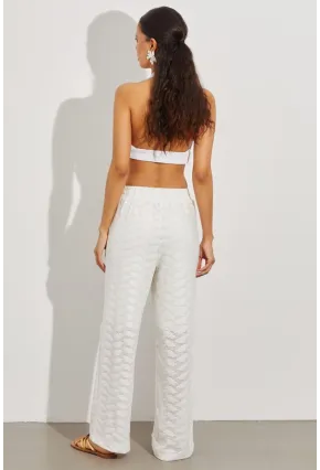 Kadın Beyaz Beli Lastikli Yarım Astarlı Brode Pantolon TW80018
