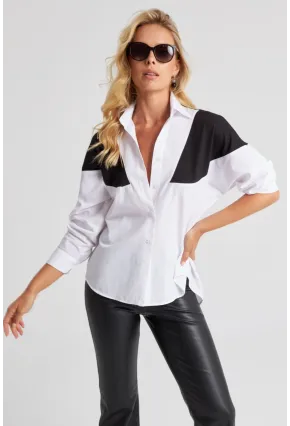 Kadın Beyaz Bloklu Gömlek ROT1005