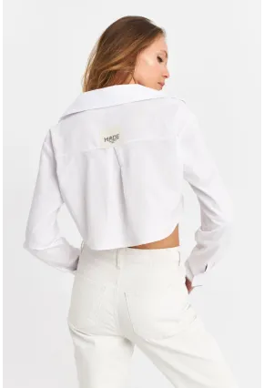 Kadın Beyaz Cep Detaylı Crop Gömlek KED4205