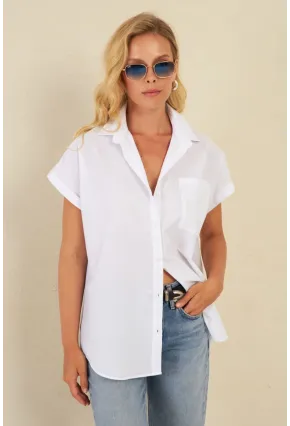 Kadın Beyaz Cepli Gömlek ZER410