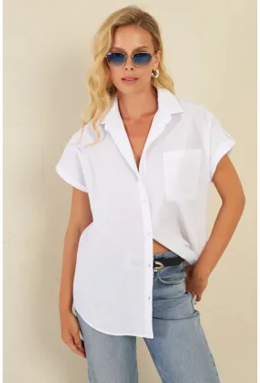 Kadın Beyaz Cepli Gömlek ZER410