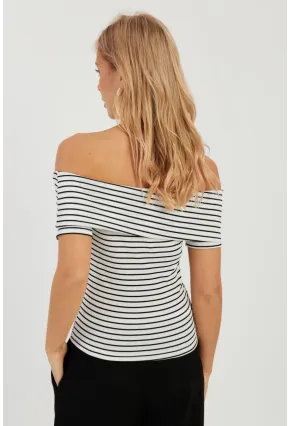 Kadın Beyaz Çizgili Madonna Bluz YZ1001
