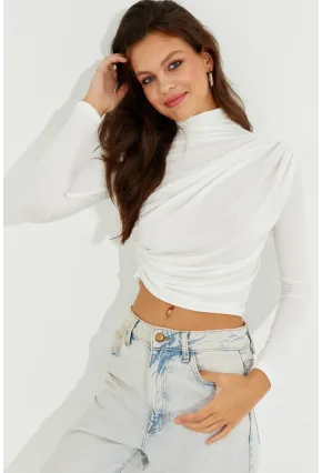 Kadın Beyaz Drapeli Bluz LPP1226