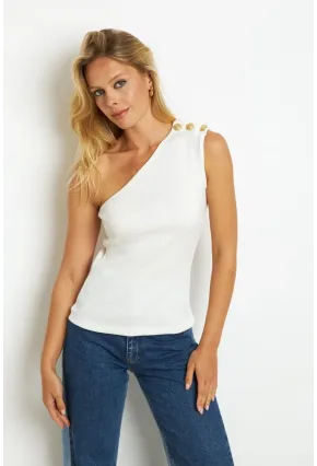 Kadın Beyaz Düğme Detaylı Kaşkorse Bluz EY2711