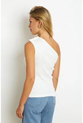 Kadın Beyaz Düğme Detaylı Kaşkorse Bluz EY2711