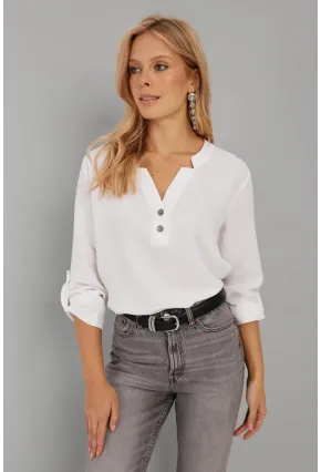 Kadın Beyaz Düğmeli Bluz BR1320