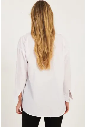 Kadın Beyaz Fermuarlı Gömlek  KPN08