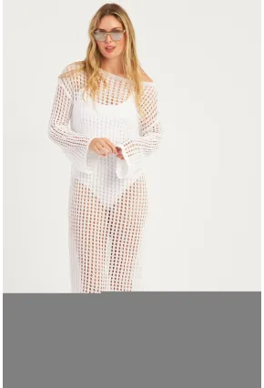 Kadın Beyaz File Kaftan SMT550