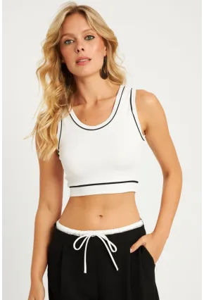 Kadın Beyaz Fitilli Crop Bluz CG359