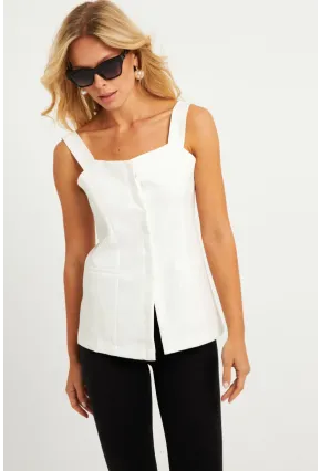 Kadın Beyaz Gizli Düğmeli Yelek TW60236