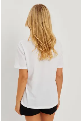 Kadın Beyaz Gül Aksesuarlı T-Shirt SF12721