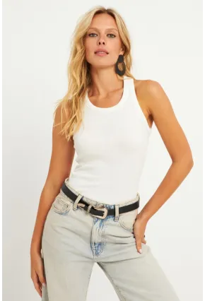 Kadın Beyaz Halter Yaka Fitilli Bluz MK11