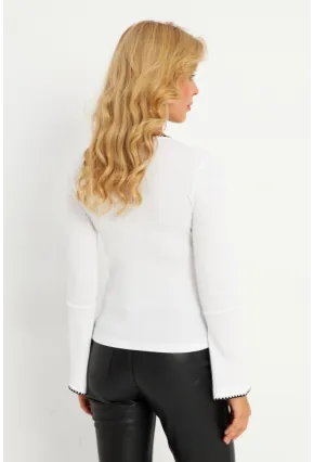 Kadın Beyaz İspanyol Kol Biyeli Kaşkorse Bluz MXL14