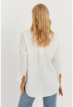 Kadın Beyaz Kalp Nakışlı Gömlek PP5391