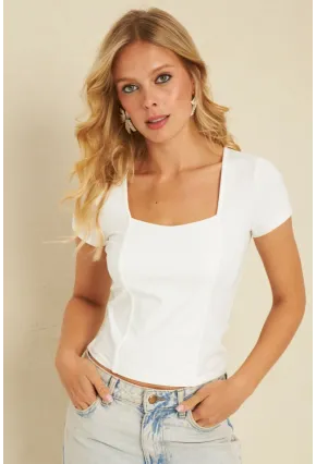 Kadın Beyaz Kare Yaka Bluz YLE613