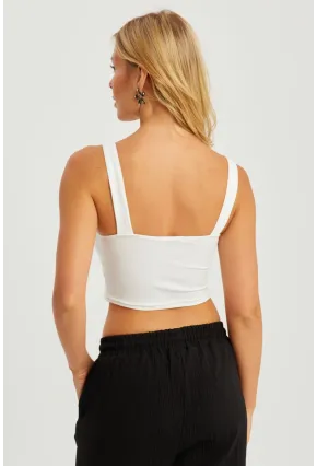 Kadın Beyaz Kare Yaka Crop Bluz CG348