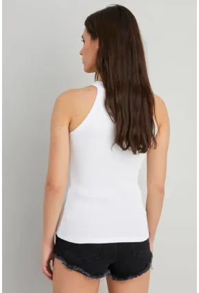 Kadın Beyaz Kaşkorse Kolsuz Bluz Yİ1566