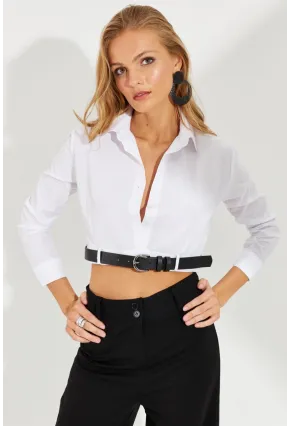 Kadın Beyaz Kemerli Kısa Gömlek MEN2017