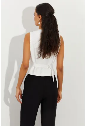 Kadın Beyaz Keten Astarlı Yelek TW60046