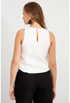 Kadın Beyaz Kolsuz Balon Bluz SAN101
