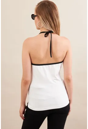 Kadın Beyaz Kontrast Biyeli V Yaka Bluz EY3103