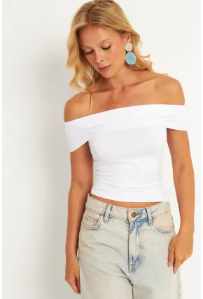 Kadın Beyaz Madonna Yaka Bluz CY340