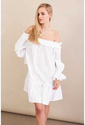 Kadın Beyaz Madonna Yaka Midi Elbise PSG1012