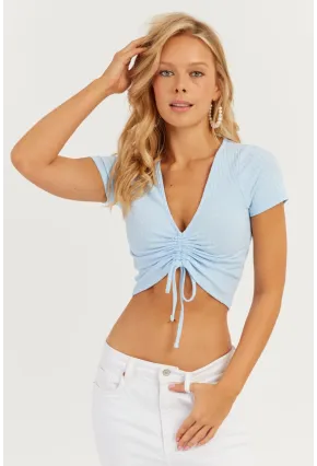 Kadın Beyaz-Mavi İkili Büzgülü Bluz AYD305