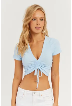 Kadın Beyaz-Mavi İkili Büzgülü Bluz AYD305