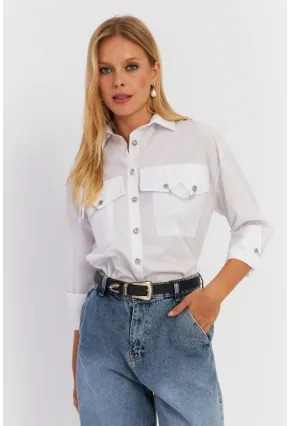 Kadın Beyaz Metal Detaylı Gömlek ASF13