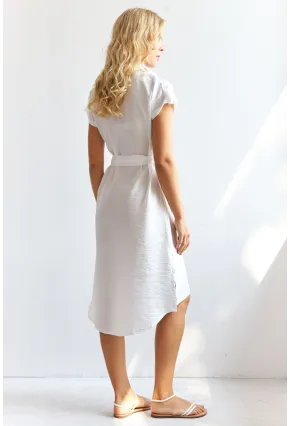 Kadın Beyaz Midi Gömlek Elbise PP5509