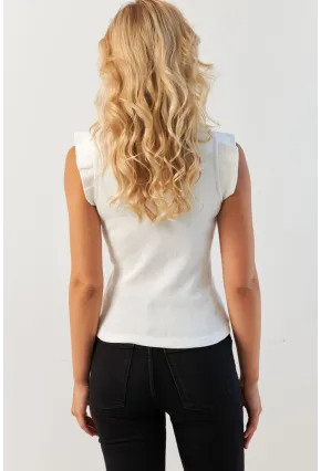 Kadın Beyaz Omuzları Fırfırlı Bluz MK23