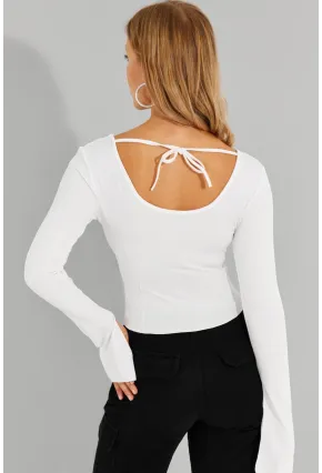 Kadın Beyaz Ön Arka U Crop Bluz CG302