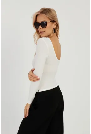 Kadın Beyaz Ön Arka U Yaka Bluz LPP1265