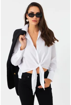 Kadın Beyaz Önü Bağlamalı Gömlek ZER417