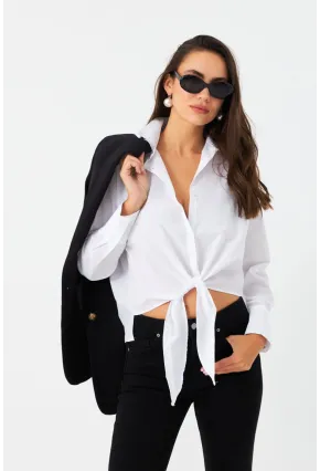 Kadın Beyaz Önü Bağlamalı Gömlek ZER417